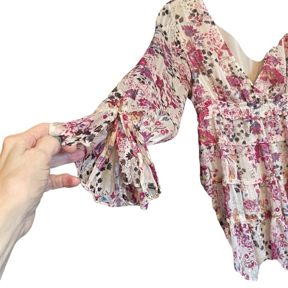 Free People -Closer to the Heart-mini-floral pink ivory long sleeve-Size Small - Picture 8 of 15